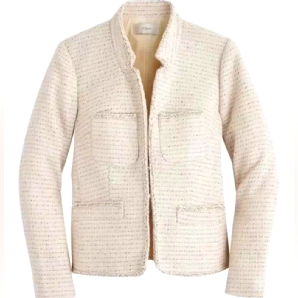J Crew Lady's Cream/Gold Metallic thread tweed Blazer 14T excellent condition